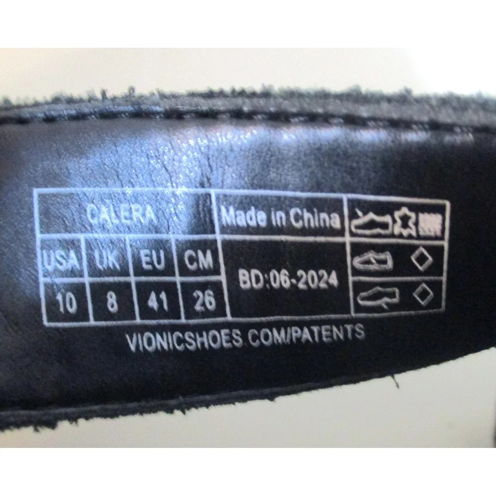 Vionic Calera Black Espadrille Wedge Sandals Womens 10 T-Strap Platform Orthotic